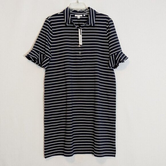 CHICO'S Zenergy UPF, Navy w White Stripes Short Sleeve Short Shift Dress; Size L - Picture 1 of 4